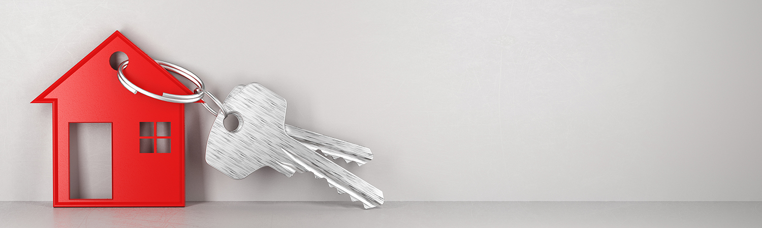 Two Keys on a Red House-Shaped Keychain